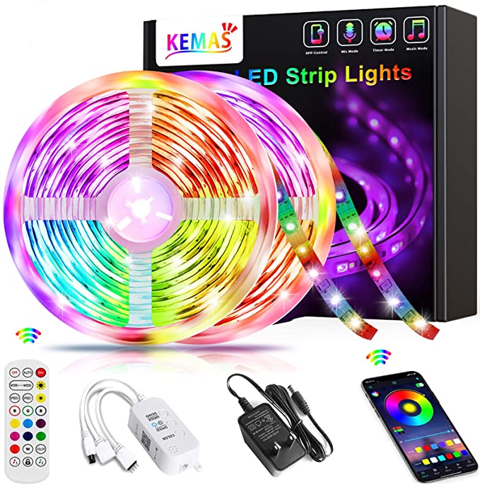 Led Lights Strip RGB LED Strip Music Sync Color Changing LED Strip Lights APP Bluetooth Control Remote LED Lights for Bedroom TV Room Party and Home Decoration