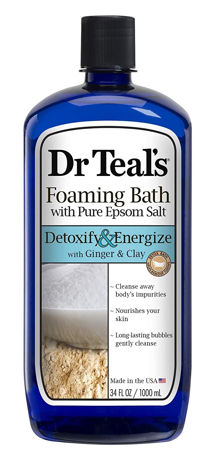 Dr Teal’s Foaming Bath with Pure Epsom Salt, Detoxify & Energize with Ginger & Clay, 34 Ounces